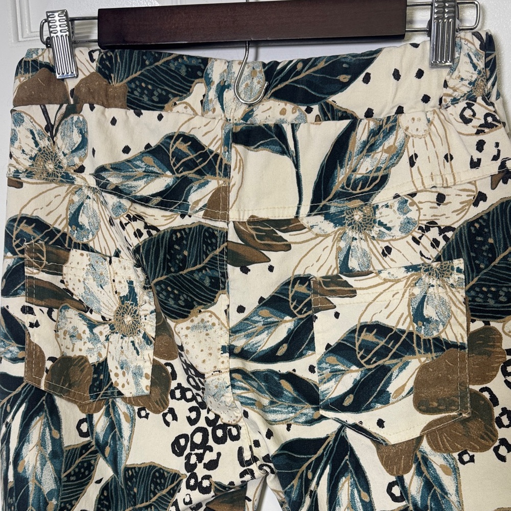 Made in Italy Botanical Leaf Print Pants Elastic Waist Tapered Leg Boho Resort - Picture 6 of 7